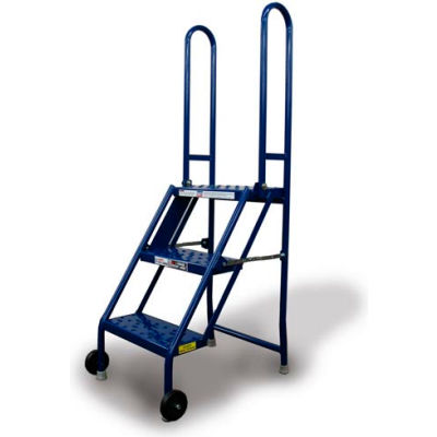 3 Step Folding Rolling Ladder Stand - Perforated Tread - KDMF103166