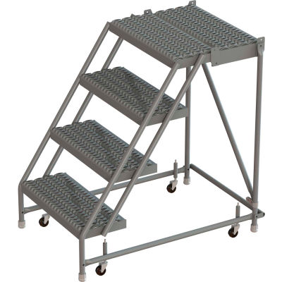 4 Step 16"W 20"D Top Step Steel Rolling Ladder, Grip Strut Tread, No Handrail - KDSR004162-D2