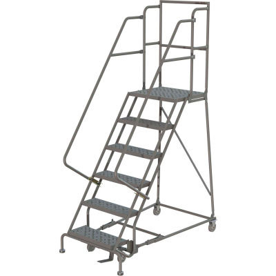 6 Step 16"W 30"D Top Step Steel Rolling Ladder, Perforated Tread, 36" Handrail - KDSR106166-D3