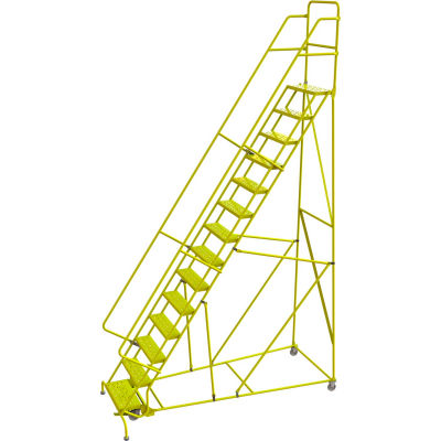 Tri Arc Perforated 24"W 14 Step Steel Rolling Ladder, 10"D Top Step - KDSR114246-Y