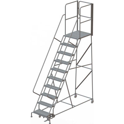 10 Step Steel Rolling Ladder W/Rear Exit Walk Off Gate, 24"W X 30"D Plat. Perforated - RWSR110246-XR