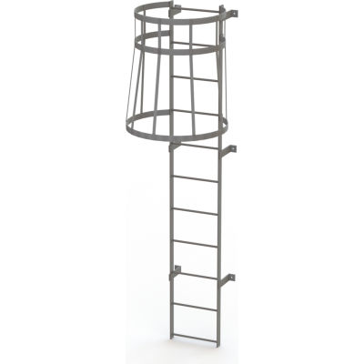 11 Step Steel Caged Fixed Access Ladder, Gray - WLFC1111