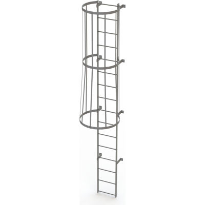 16 Step Steel Caged Fixed Access Ladder, Gray - WLFC1116