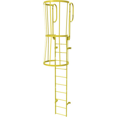 11 Step Steel Caged Walk Through Fixed Access Ladder, Yellow - WLFC1211-Y