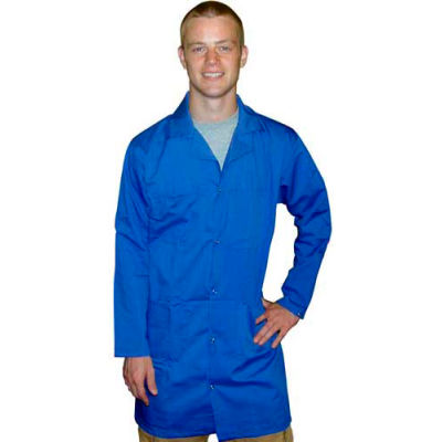 Transforming Technologies ESD Full Length Lab Coat, Snap Cuff, Light Blue, Small