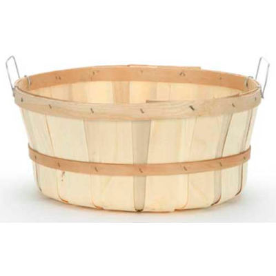 1 Bushel Shallow Wood Basket with Two Metal Handles 12 Pc - Natural - Pkg Qty 12