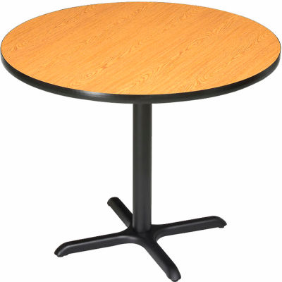 Interion® 42" Round Restaurant & Lunchroom Bar Height Table, Oak