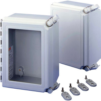 Hoffman A14128CHQRFGW Type 4 Enclosure W/Hinged Window Cover, 14" x 12" x 8", Fiberglass