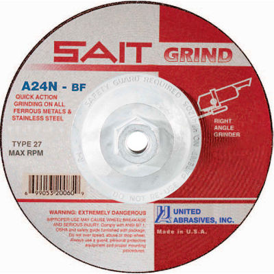United Abrasives - Sait 20160 Depressed Center Wheel T27 4-1/2"x 1/4" x 5/8-11" 24 Grit Alum. Oxide - Pkg Qty 10