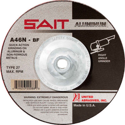 United Abrasives - Sait 20172 Depressed Center Wheel T27 A46N 5"x 1/4" x 5/8-11" 46 Grit Alum. Oxide - Pkg Qty 10