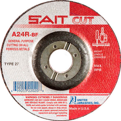 United Abrasives - Sait 22045 Depressed Center Wheel T27 A24R 6"x 1/8" x 7/8" 24 Grit Aluminum Oxide - Pkg Qty 25