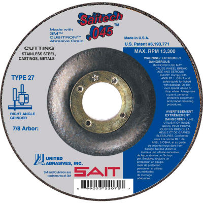 United Abrasives - Sait 22088 Depressed Center Wheel T27 7"x .045" x 7/8" Ceramic Alum. Oxide - Pkg Qty 50