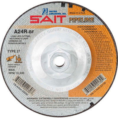 United Abrasives - Sait 22130 Depressed Center Wheel T27 4-1/2"x 1/8" x 5/8-11" 24 Grit Alum. Oxide - Pkg Qty 10
