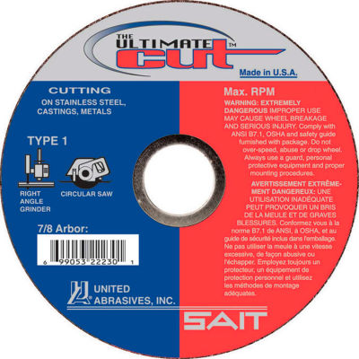 United Abrasives - Sait 22230 Cut Off Wheel Type 1 Ultimate Cut 4-1/2" x .045" x 7/8" Blended - Pkg Qty 50