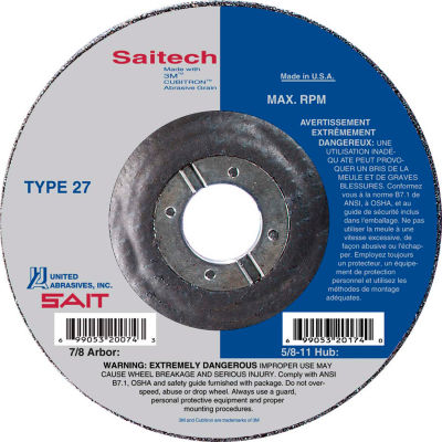 United Abrasives - Sait 22264 Depressed Center Wheel T27 4-1/2"x 1/8" x 7/8" Ceramic Alum. Oxide - Pkg Qty 25