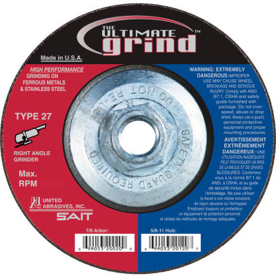 United Abrasives - Sait 22514 Depressed Center Wheel T27 4-1/2"x 1/4" x 5/8-11" Proprietary Grain - Pkg Qty 10