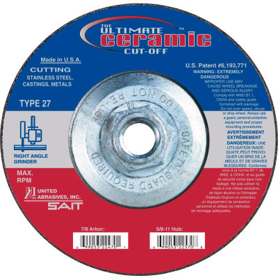 United Abrasives - Sait 22571 Depressed Center Wheel T27 5"x .045" x 5/8-11" Ceramic Alum. - Pkg Qty 10