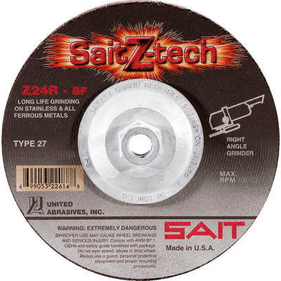 United Abrasives - Sait 22610 Depressed Center Wheel T27 4-1/2"x 1/4" x 5/8-11" 24 Grit Zirconium - Pkg Qty 10