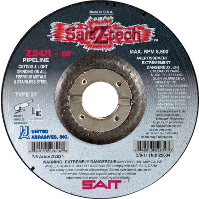 United Abrasives - Sait 22623 Depressed Center Wheel T27 Z-TECH 6"x 1/8" x 7/8" 24 Grit Zirconium - Pkg Qty 25
