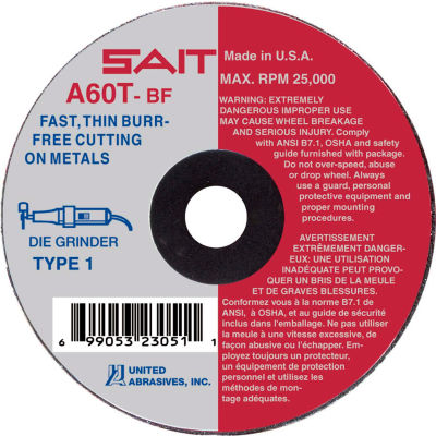 United Abrasives - Sait 23072 Cut Off Wheel Type 1 A60T 4" x .035" x 1/4" 60 Grit Aluminum Oxide - Pkg Qty 100