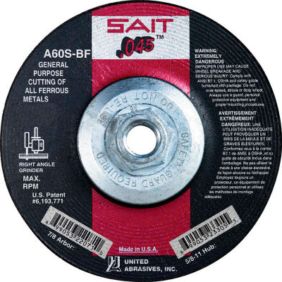 United Abrasives - Sait 23305 Depressed Center Wheel T1 5-1/2"x .045" x 5/8-11" 60 Grit Alum. Oxide - Pkg Qty 10