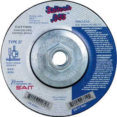 United Abrasives - Sait 23319 Depressed Center Wheel T1 4-1/2"x .045" x 5/8-11" Ceramic Alum. Oxide - Pkg Qty 10