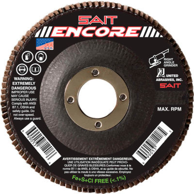 United Abrasives - Sait 71208 Encore Flap Disc T27 Encore 4-1/2"x 7/8" 60 Grit Zirconium - Pkg Qty 10
