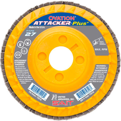 United Abrasives - Sait 72223 Flap Disc T27 Ovation Attacker + 5-1/2"x 7/8" 80 Grit Zirconium - Pkg Qty 10