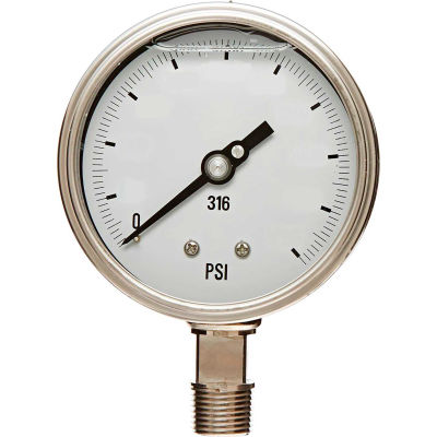 PIC Gauges 4" All Stainless Pressure Gauge, 1/2" NPT, 0/3000 PSI, Dry Fillable, LM, 4001-2LP-GF