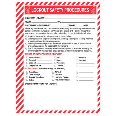 Accuform KSS144 Lockout Procedure Station Additional Forms, Lockout Safety Procedures, Paper