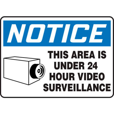 Accuform MASE806VA Notice Sign, This Area Is Under 24 Hour Video Surveillance, 10"W x 7"H, Aluminum