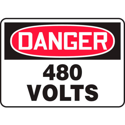 Accuform MELC059VA Danger Sign, 480 Volts, 14"W x 10"H, Aluminum