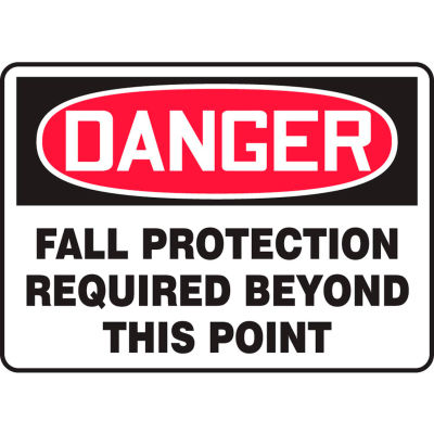 Accuform MFPR104VP Danger Sign, Fall Protection Required Beyond This Point, 10"W x 7"H, Plastic