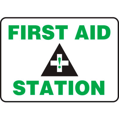 Accuform MFSD960VP First Aid Station Sign, 14"W x 10"H, Plastic