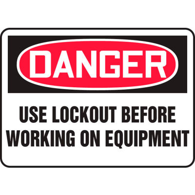 Accuform MLKT021VA Danger Sign, Use Lockout Before Working On Equipment, 10"W x 7"H, Aluminum