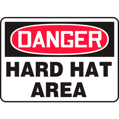 Accuform MPPA004VS Danger Sign, Hard Hat Area, 10"W x 7"H, Adhesive Vinyl