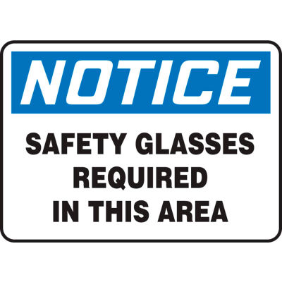 Accuform MPPA801VP Notice Sign, Safety Glasses Required In This Area, 14"W x 10"H, Plastic