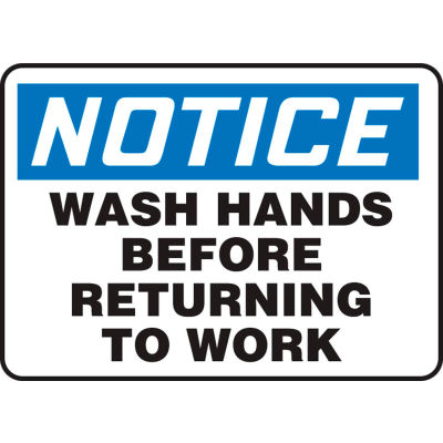 Accuform MRST813VA Notice Sign, Wash Hands Before Returning To Work, 14"W x 10"H, Aluminum