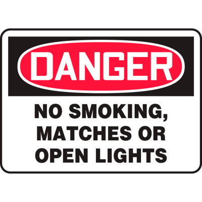 Accuform MSMK136VP Danger Sign, No Smoking, Matches Or Open Lights, 14"W x 10"H, Plastic