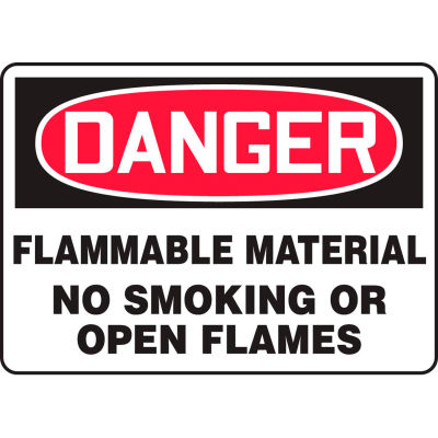Accuform MSMK251VA Danger Sign, Flammable Material No Smoking Or Open Flames, 10"W x 7"H, Aluminum