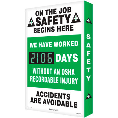 Accuform SCK116 On The Job Safety Electronic Scoreboard, 20"W x 28"H, Aluminum