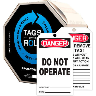 Accuform TAR121 Danger Do Not Operate Tag, RP-Plastic, 250/Roll