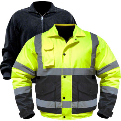 Utility Pro Hi-Vis Bomber Jacket W/Zip-Out Liner, M, Yellow/Black
