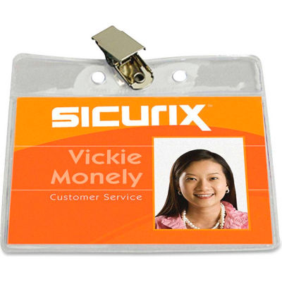 Baumgartens® ID Badge Holder with Clip, Horizontal, 3-1/2" x 2-1/2", Clear, 50/Pack