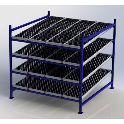 UNEX FC99SW72724-S Flow Cell Heavy Duty Gravity Rack w/ whelbed Starter, 4 Level, 72"W x 72"D x 72"H