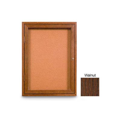United Visual Products 24"W x 36"H 1-Door Non-Illuminated Corkboard with Walnut Frame