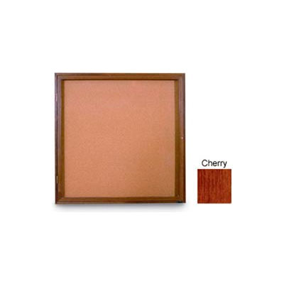United Visual Products 36"W x 36"H 1-Door Non-Illuminated Corkboard with Cherry Frame