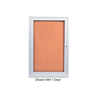 United Visual Products 72"W x 36"H 2-Door Outdoor Enclosed Corkboard with Satin Aluminum Frame