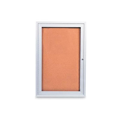 United Visual 18"W x 24"H 1-Door Outdoor Enclosed Illuminated Corkboard w/Satin Aluminum Frame