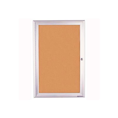 United Visual Products 24"W x 36"H 1-Door Outdoor Enclosed Corkboard with Radius Frame